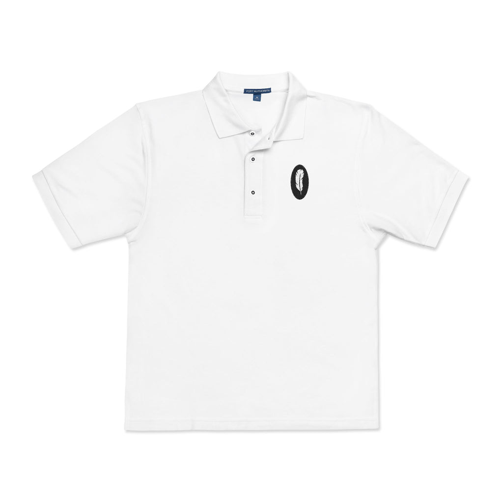 The Plume | White Embroidered Polo Shirt — Feather Crest