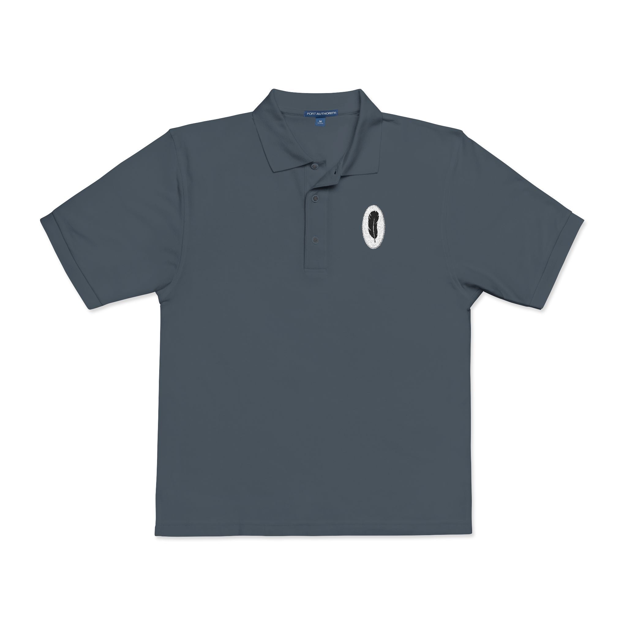 The Quill | Steel Grey Embroidered Polo Shirt — Feather Crest