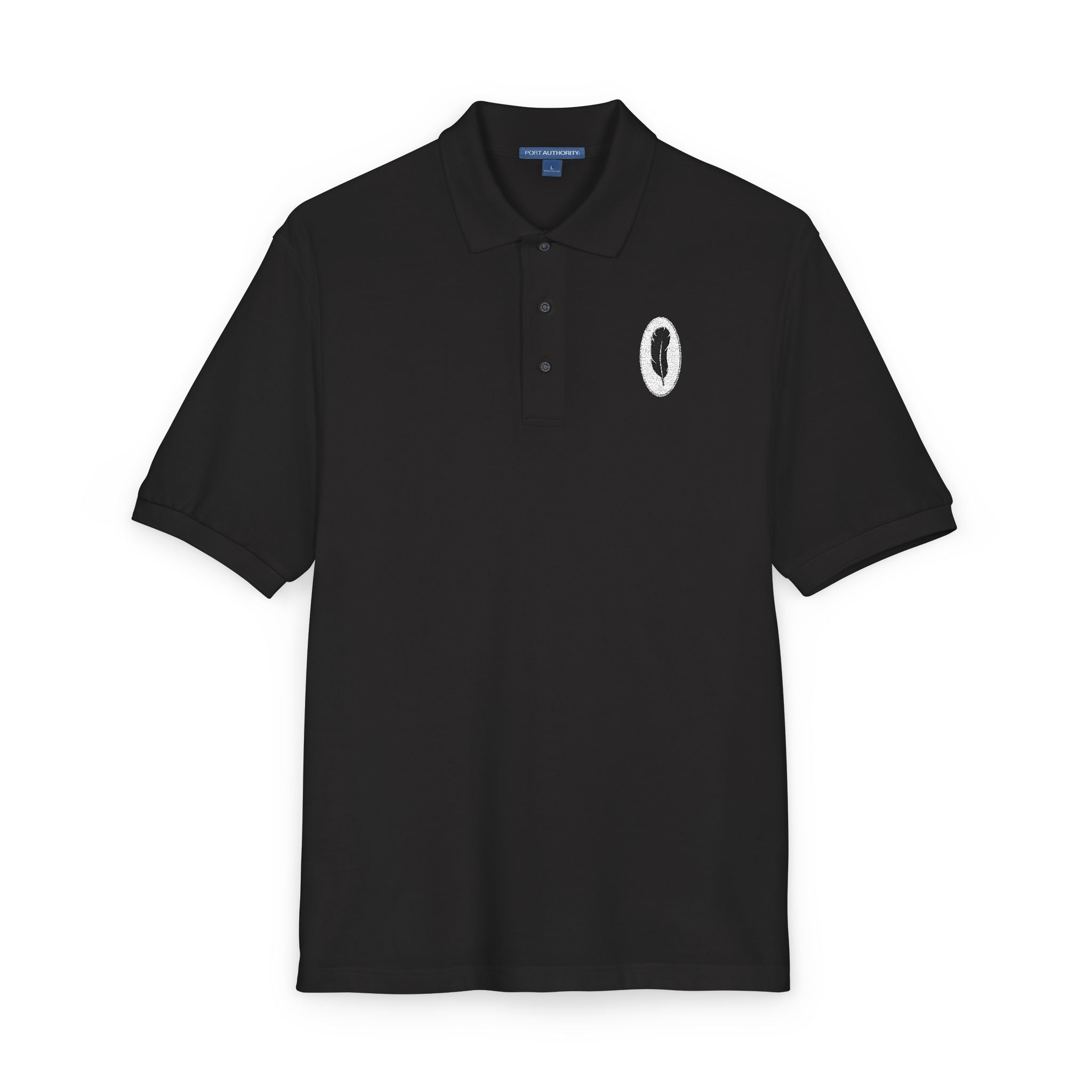 The Panache | Black Embroidered Polo Shirt — Feather Crest