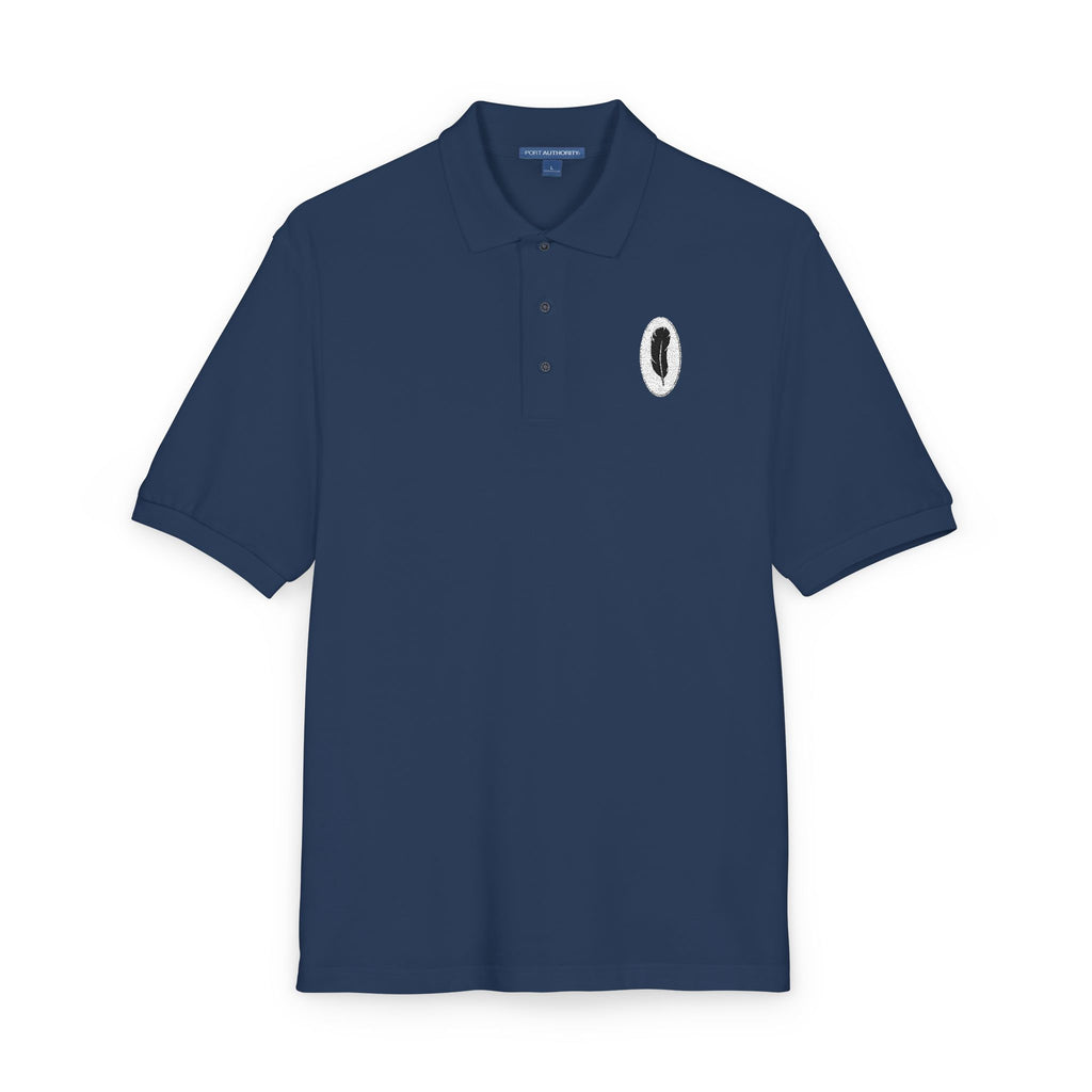 The Poet | Navy Embroidered Polo Shirt — Feather Crest