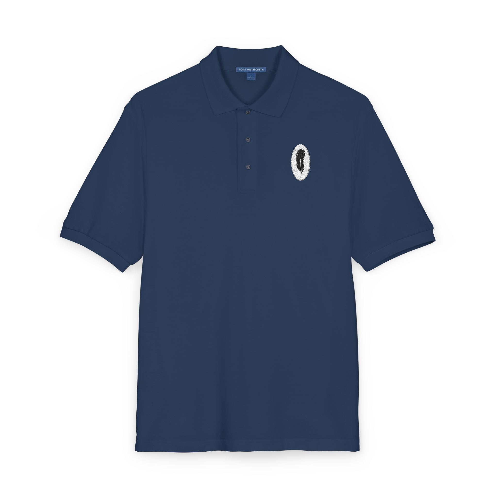 The Poet | Navy Embroidered Polo Shirt — Feather Crest