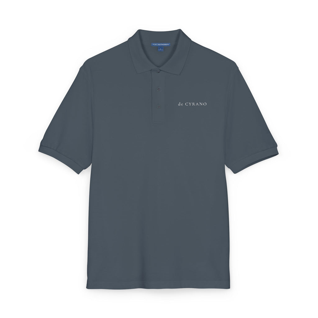 The Comte | Steel Grey Embroidered Polo Shirt — Signature Wordmark