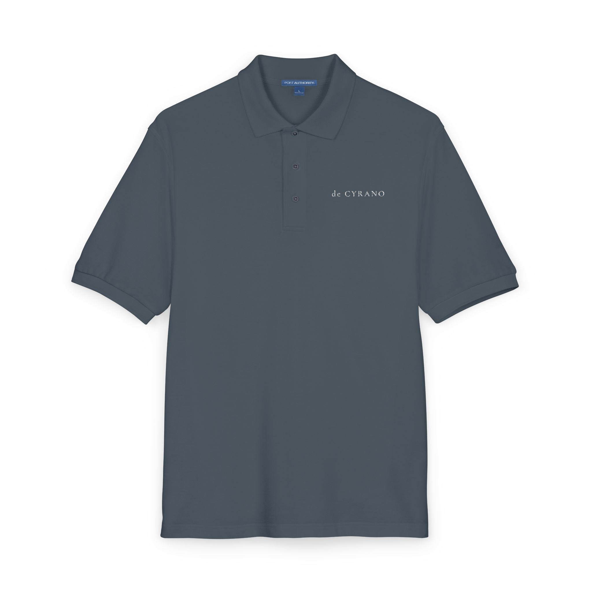 The Comte | Steel Grey Embroidered Polo Shirt — Signature Wordmark