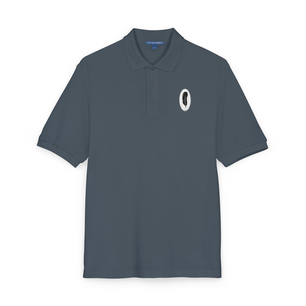 The Quill | Steel Grey Embroidered Polo Shirt — Feather Crest