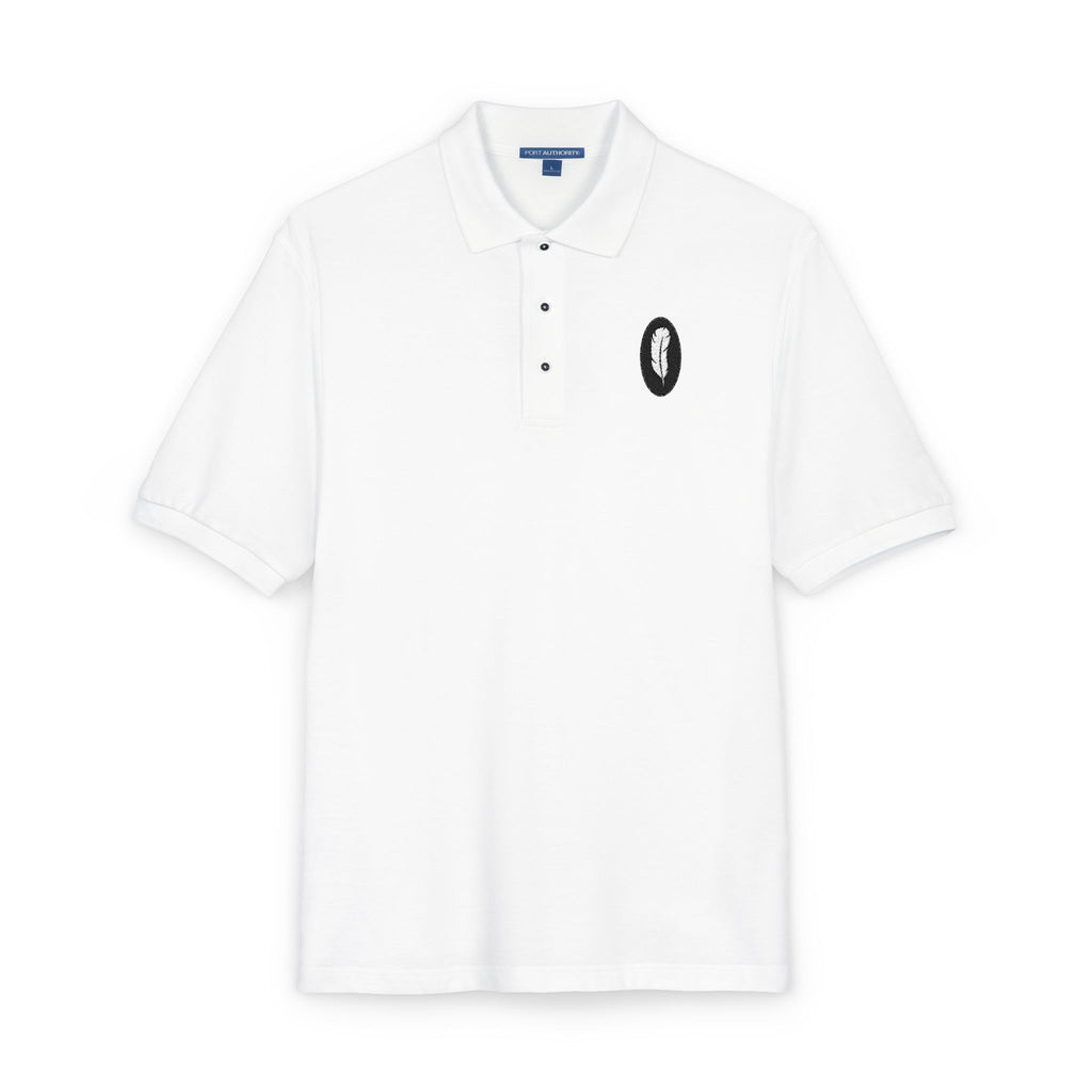 The Plume | White Embroidered Polo Shirt — Feather Crest