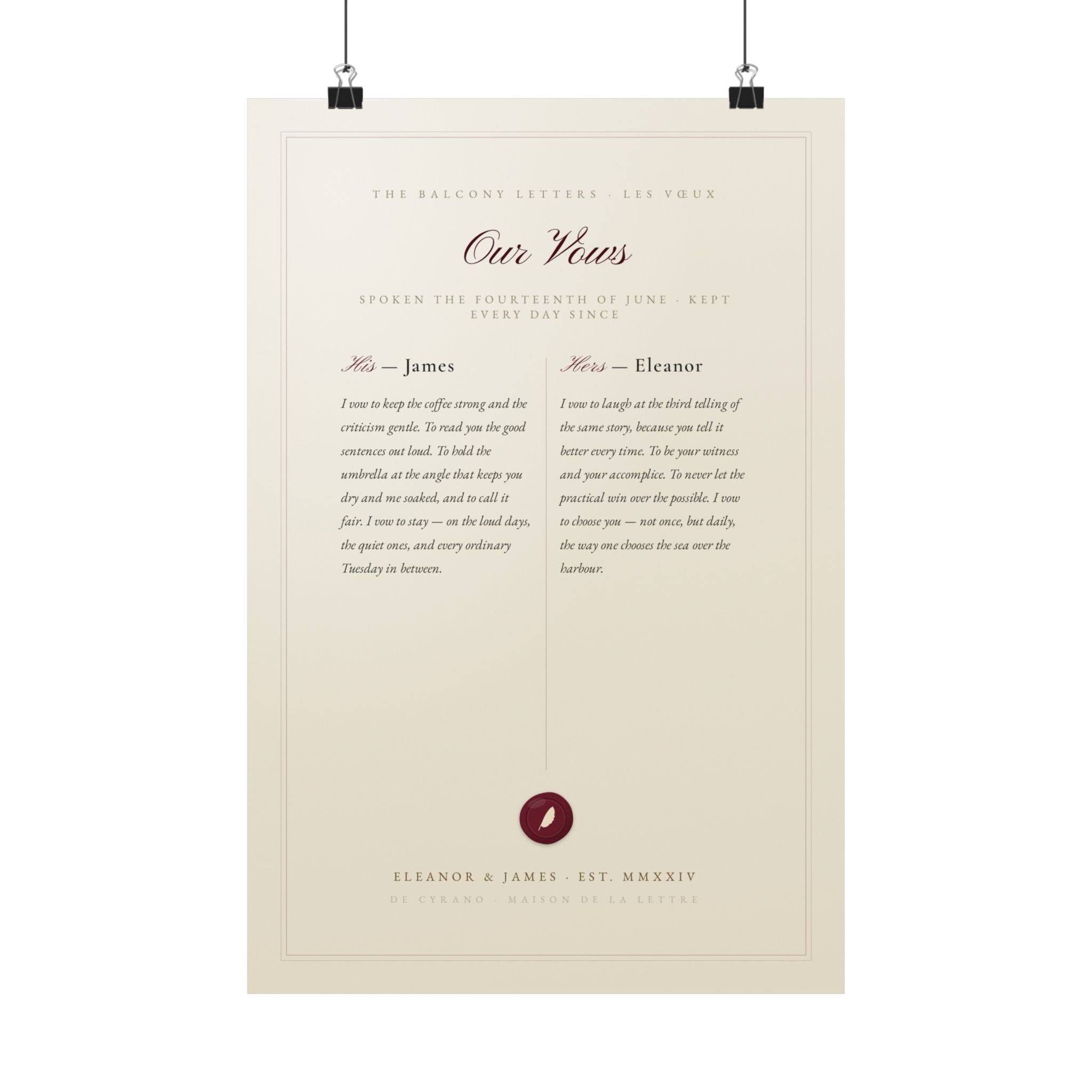 Les Vœux — Your Wedding Vows, Side by Side