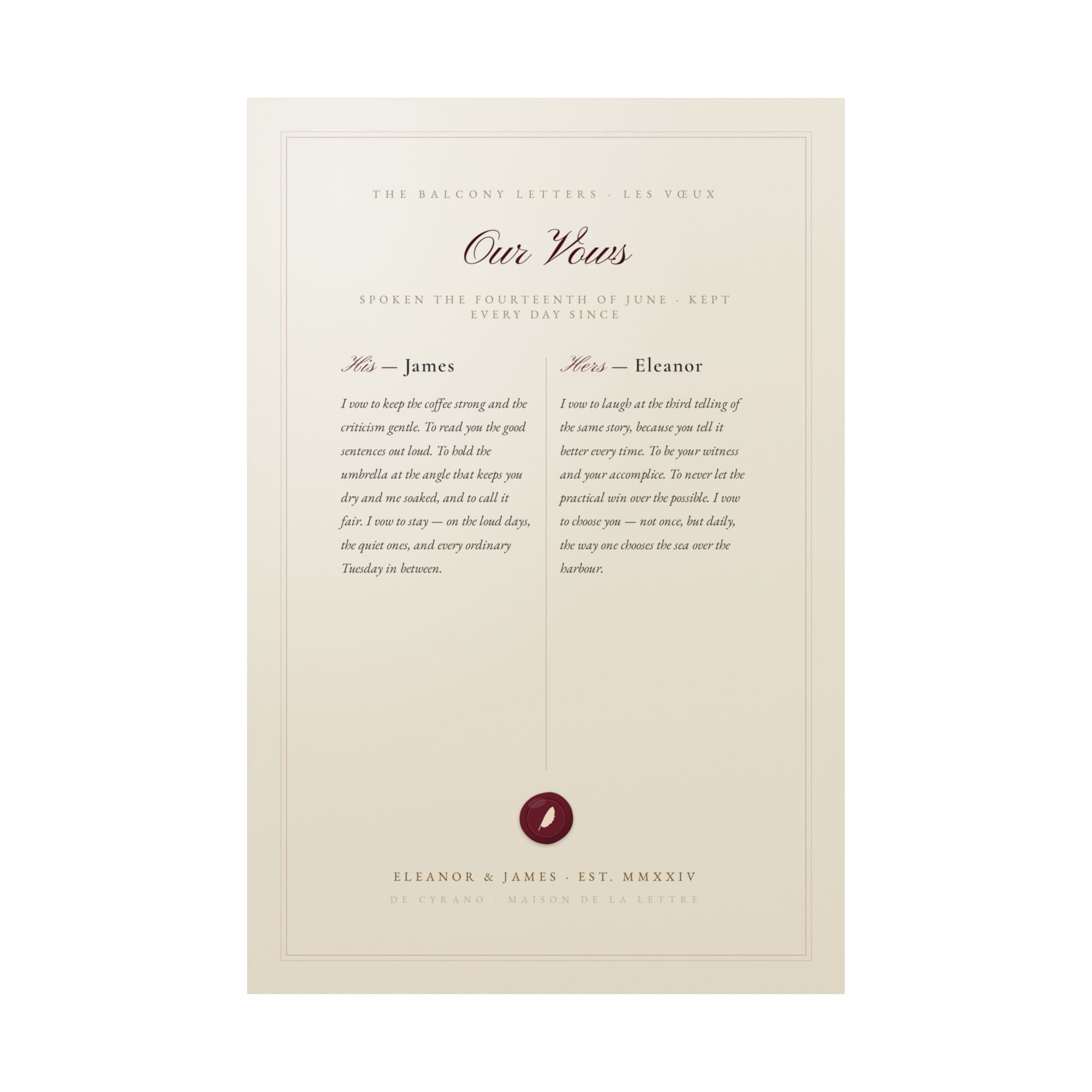 Les Vœux — Your Wedding Vows, Side by Side