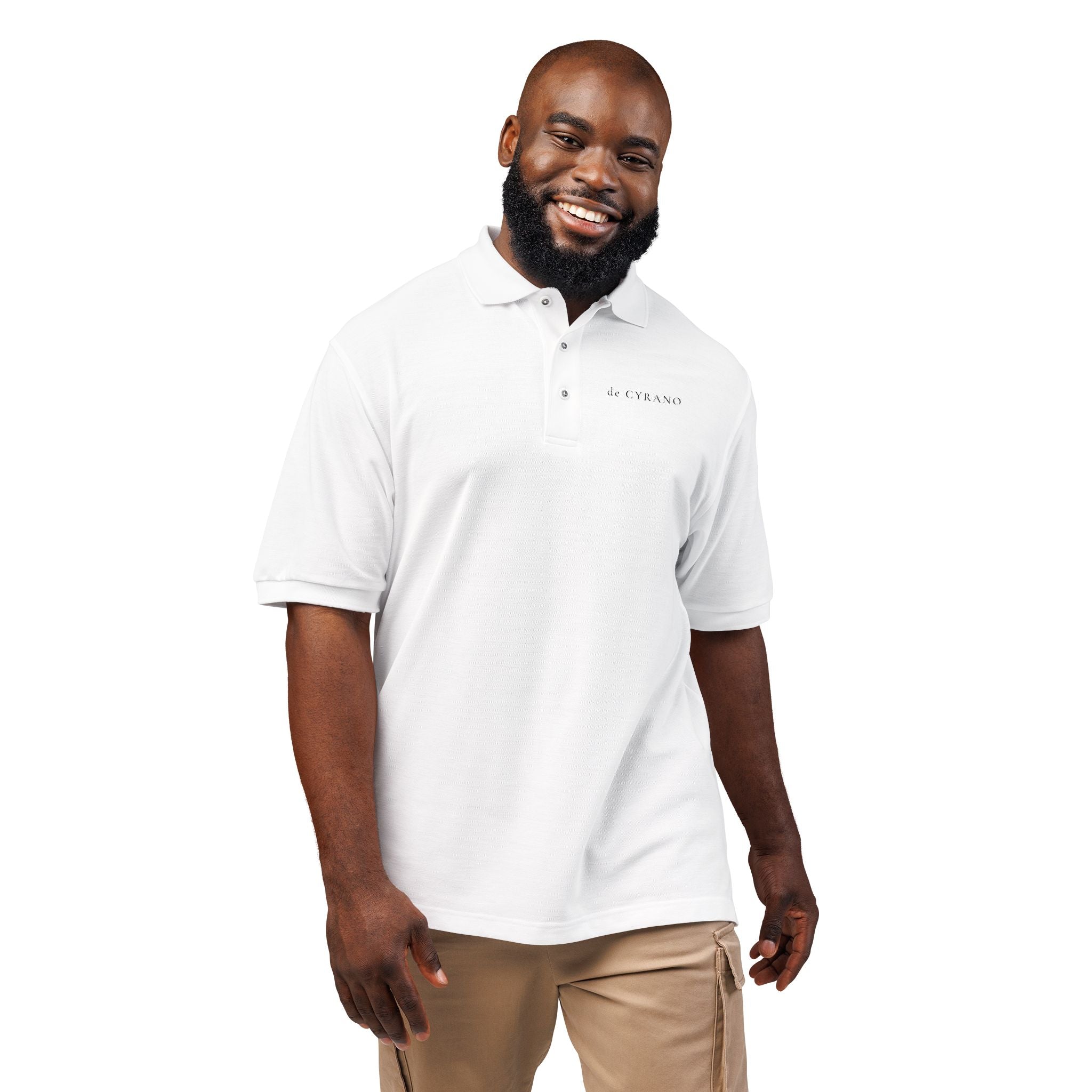 The Letter | White Embroidered Polo Shirt — Signature Wordmark