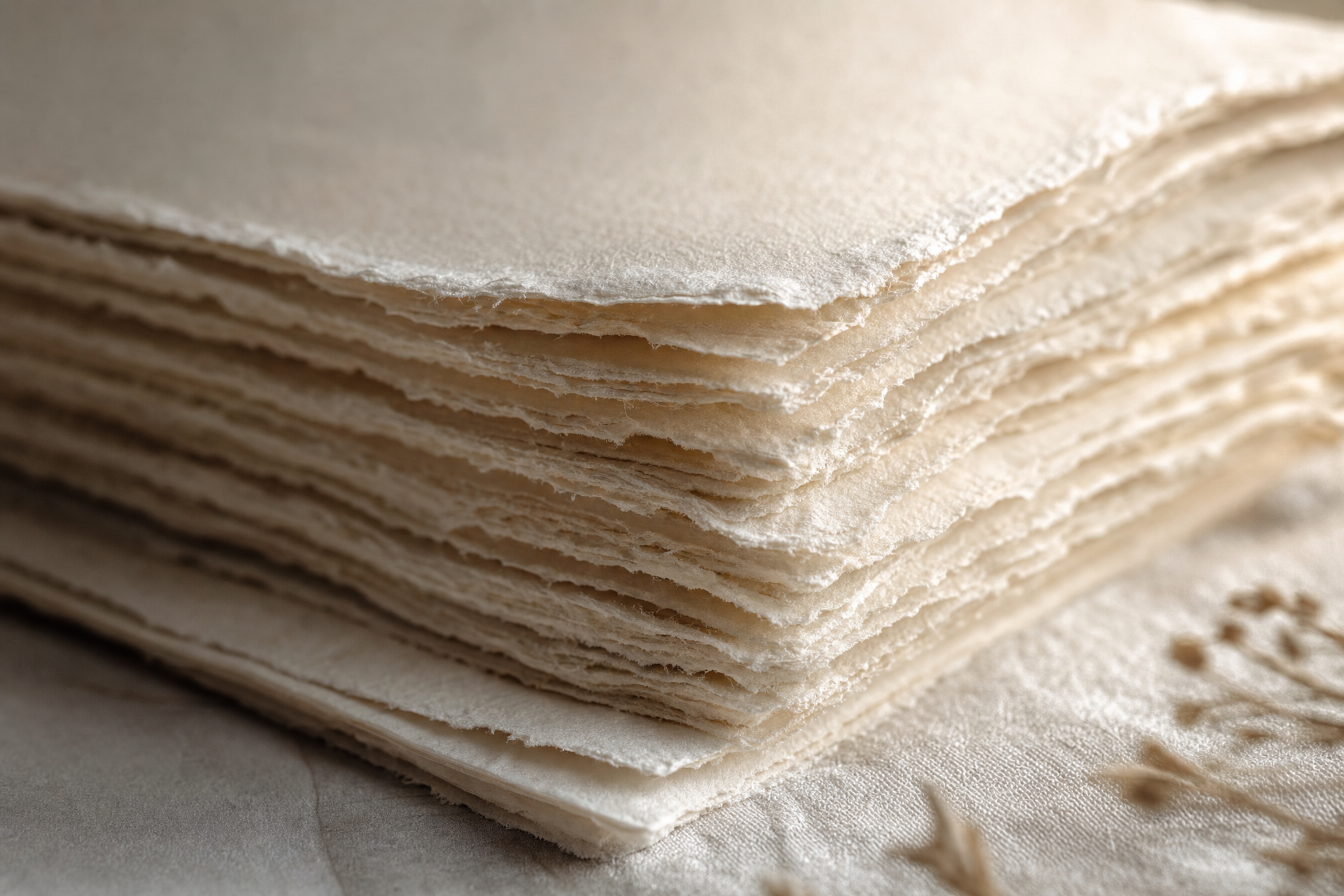 Archival cotton paper with deckled edges