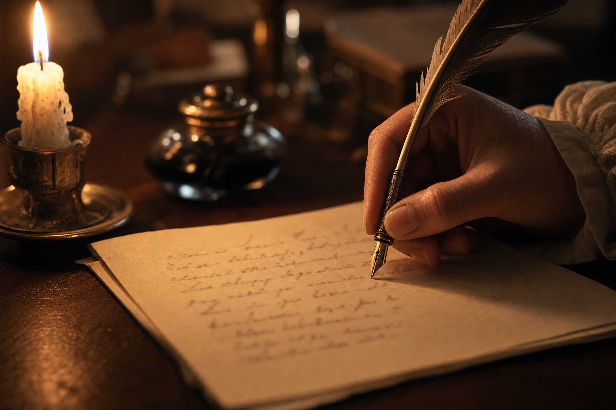 Writing with the quill by candlelight