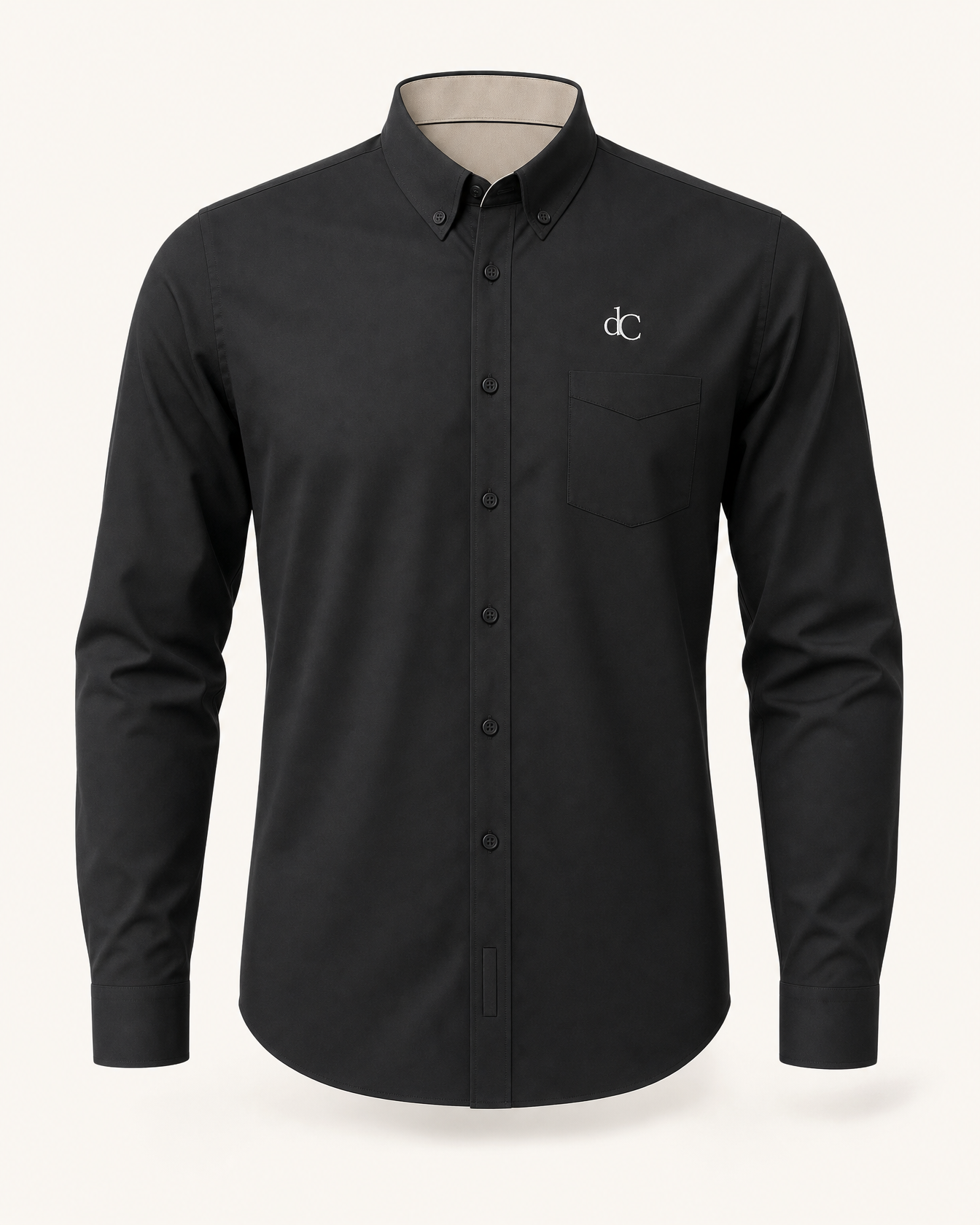The Playwright — black embroidered long sleeve shirt with dC monogram, de Cyrano