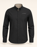 The Curtain — black embroidered long sleeve shirt with de CYRANO wordmark