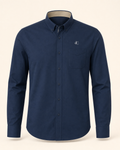 The Envoi — navy embroidered long sleeve shirt with dC monogram, de Cyrano