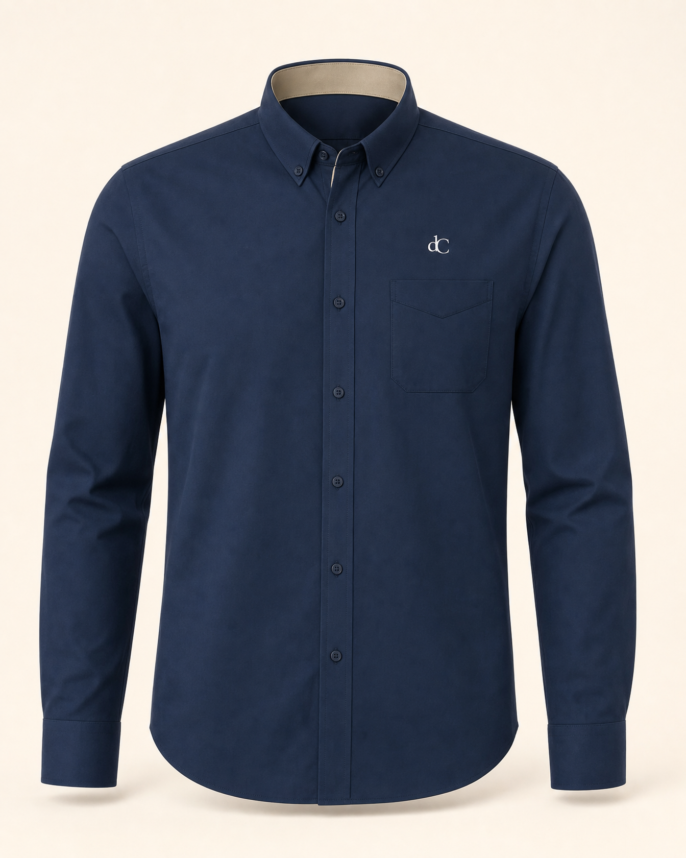 The Envoi — navy embroidered long sleeve shirt with dC monogram, de Cyrano