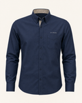 The Harbor — navy embroidered long sleeve shirt with de CYRANO wordmark