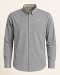 The Foil — steel grey embroidered long sleeve shirt with dC monogram, de Cyrano