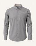 The Almanac — steel grey embroidered long sleeve shirt with de CYRANO wordmark