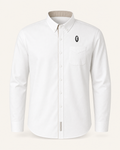 The Folio — white embroidered long sleeve shirt with feather crest, de Cyrano