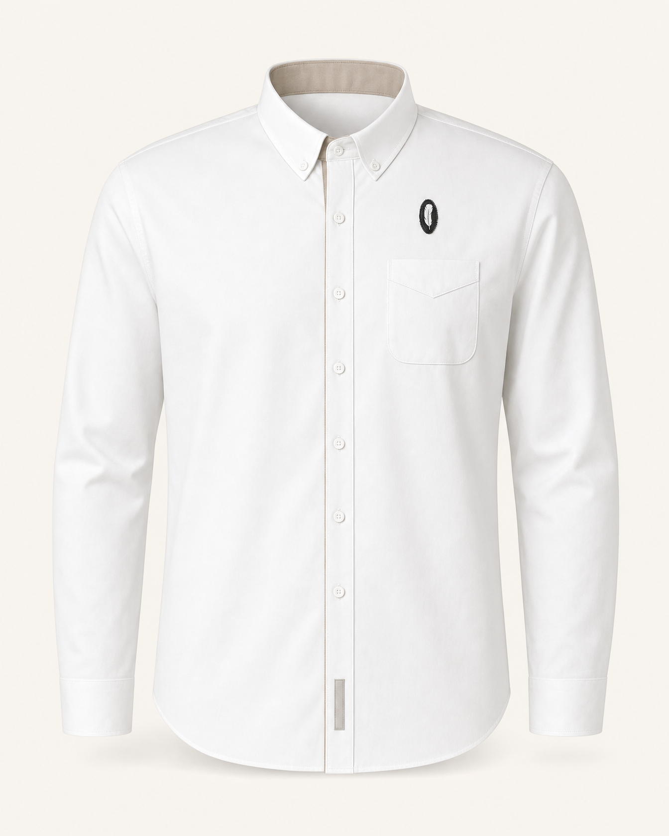 The Folio — white embroidered long sleeve shirt with feather crest, de Cyrano