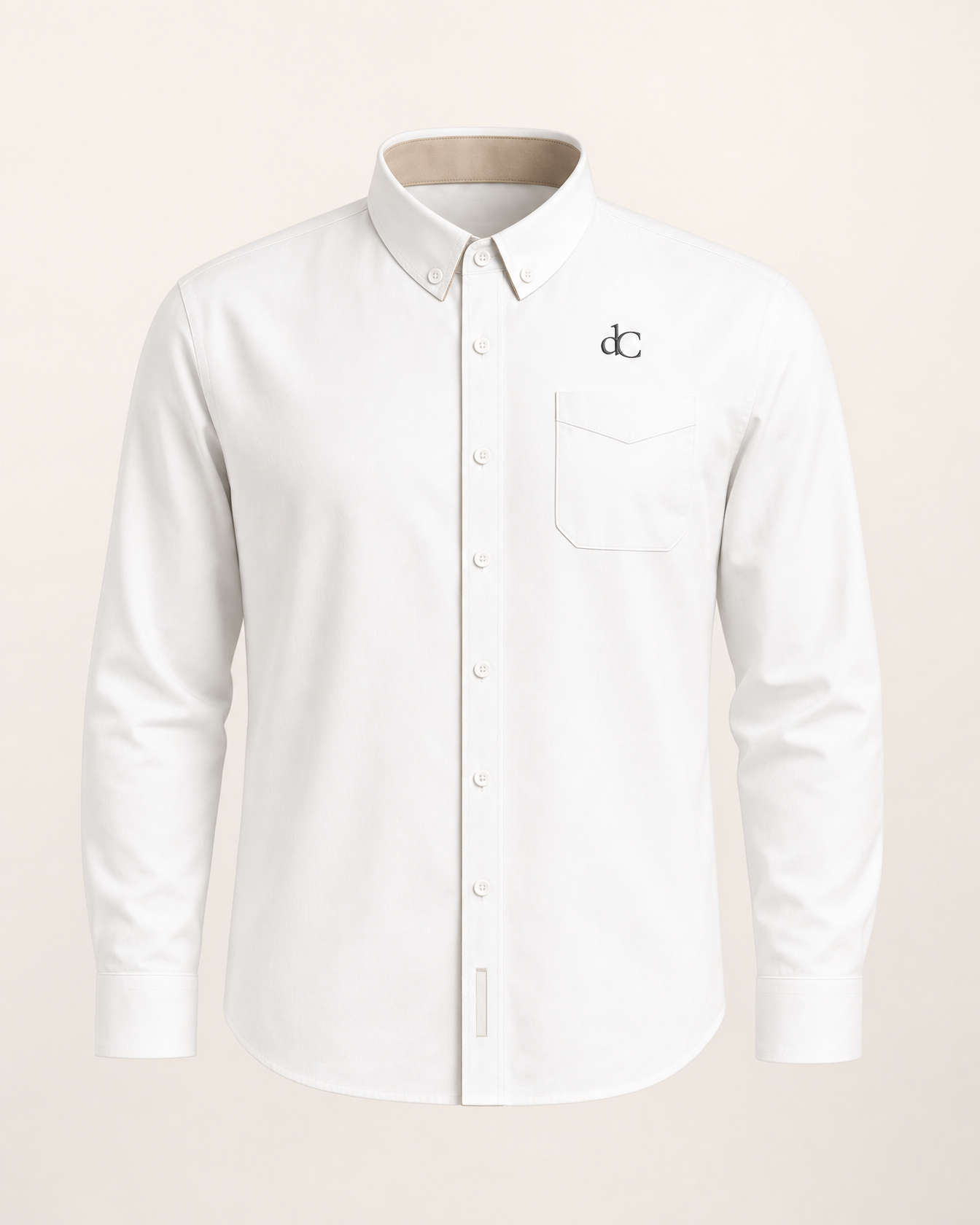 The Vellum — white embroidered long sleeve shirt with dC monogram, de Cyrano