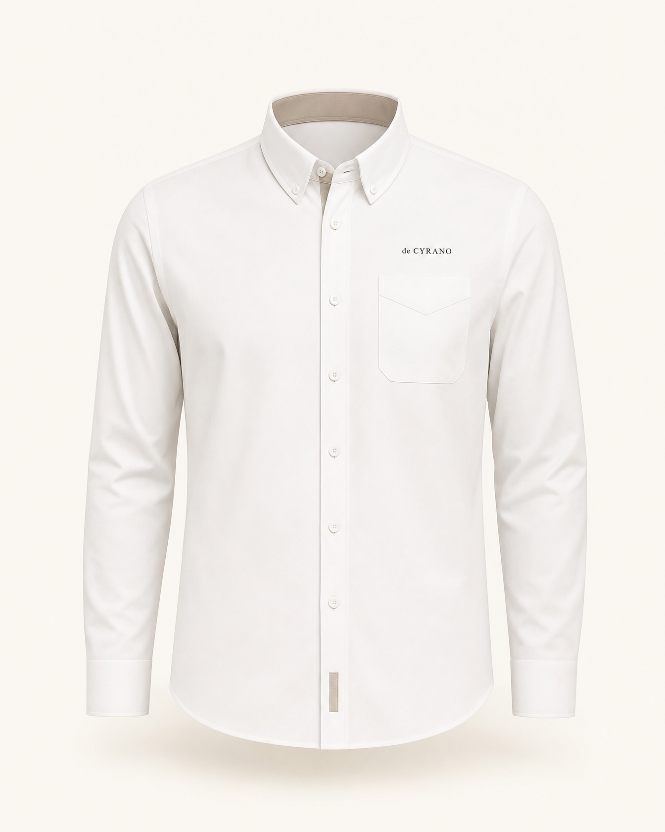 The Preface — white embroidered long sleeve shirt with de CYRANO wordmark