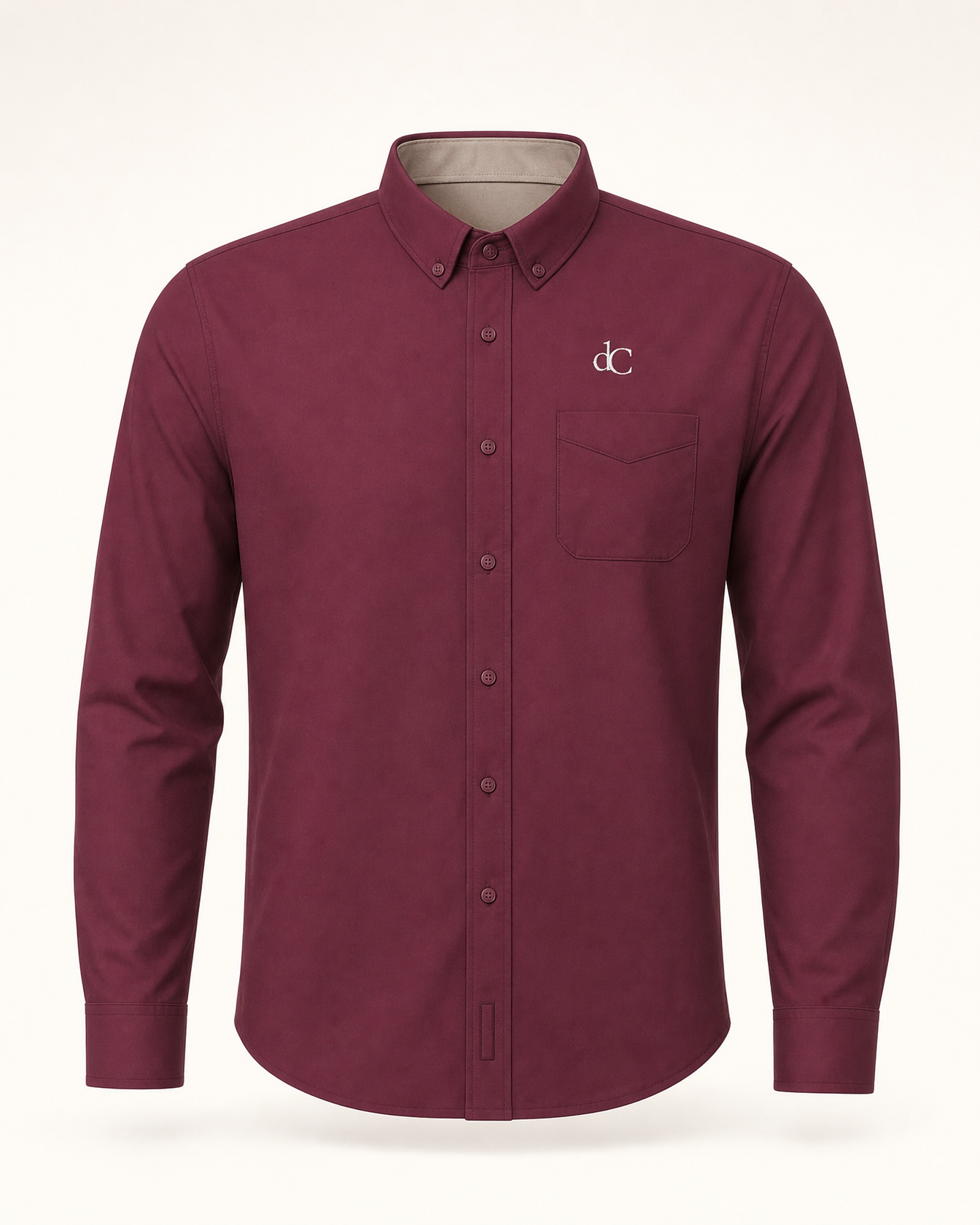 The Claret — burgundy embroidered long sleeve shirt with dC monogram