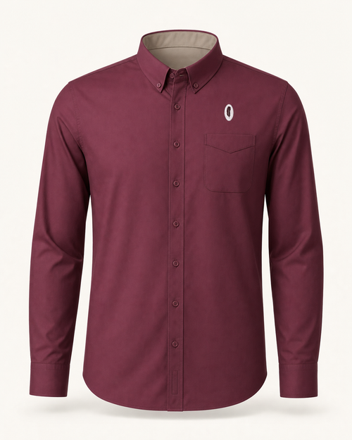 The Bordeaux — burgundy embroidered long sleeve shirt with feather crest
