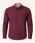The Cellar — burgundy embroidered long sleeve shirt with de CYRANO wordmark