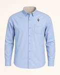 The Halcyon — light blue embroidered long sleeve shirt with feather crest