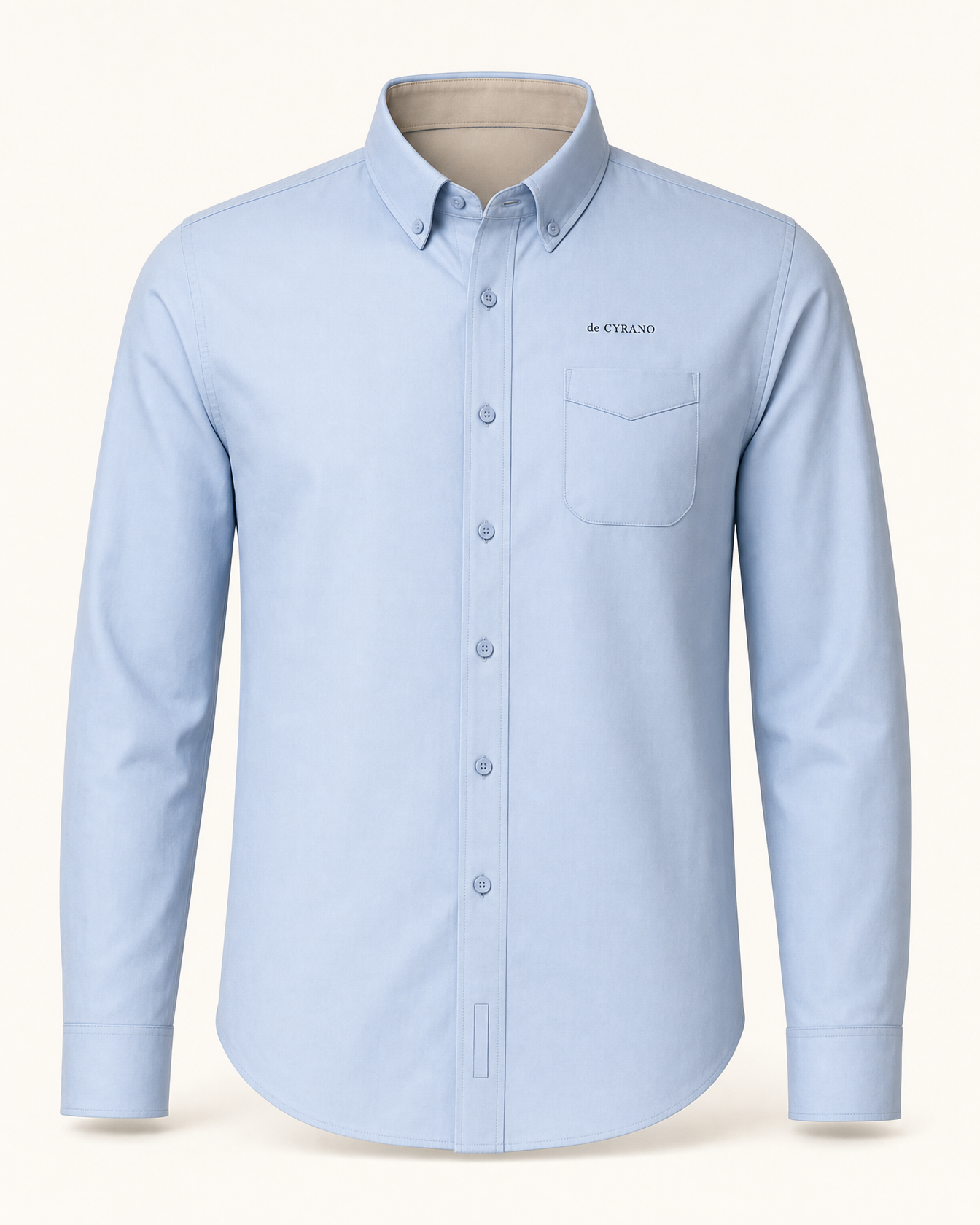 The Cove — light blue embroidered long sleeve shirt with de CYRANO wordmark