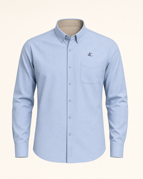The Azure — light blue embroidered long sleeve shirt with dC monogram