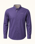 The Regent — purple embroidered long sleeve shirt with de CYRANO wordmark