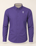 The Sovereign — purple embroidered long sleeve shirt with feather crest