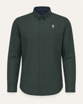 The Laurel — dark green embroidered long-sleeve shirt with feather crest