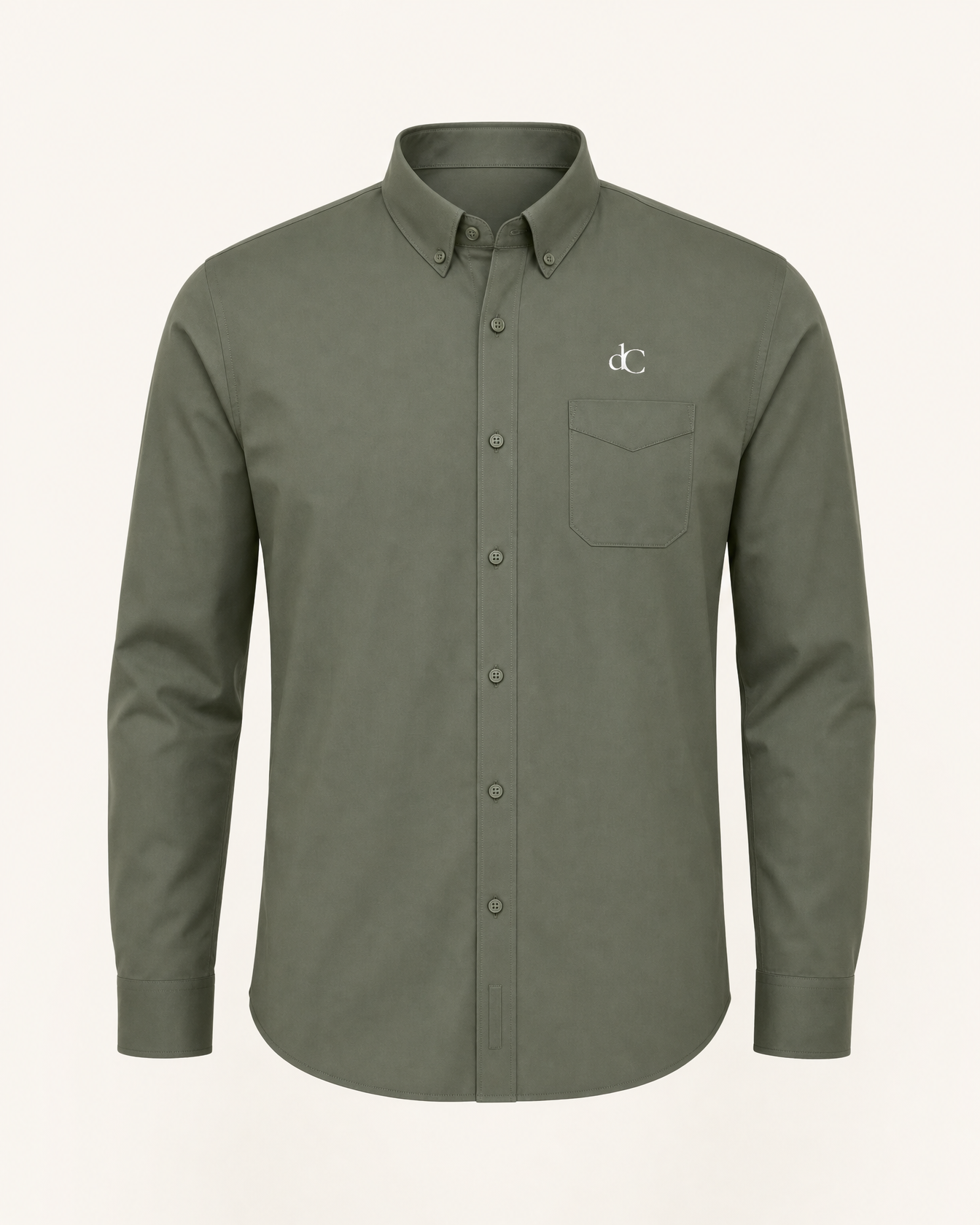 The Ivy — clover green embroidered long-sleeve shirt with dC monogram