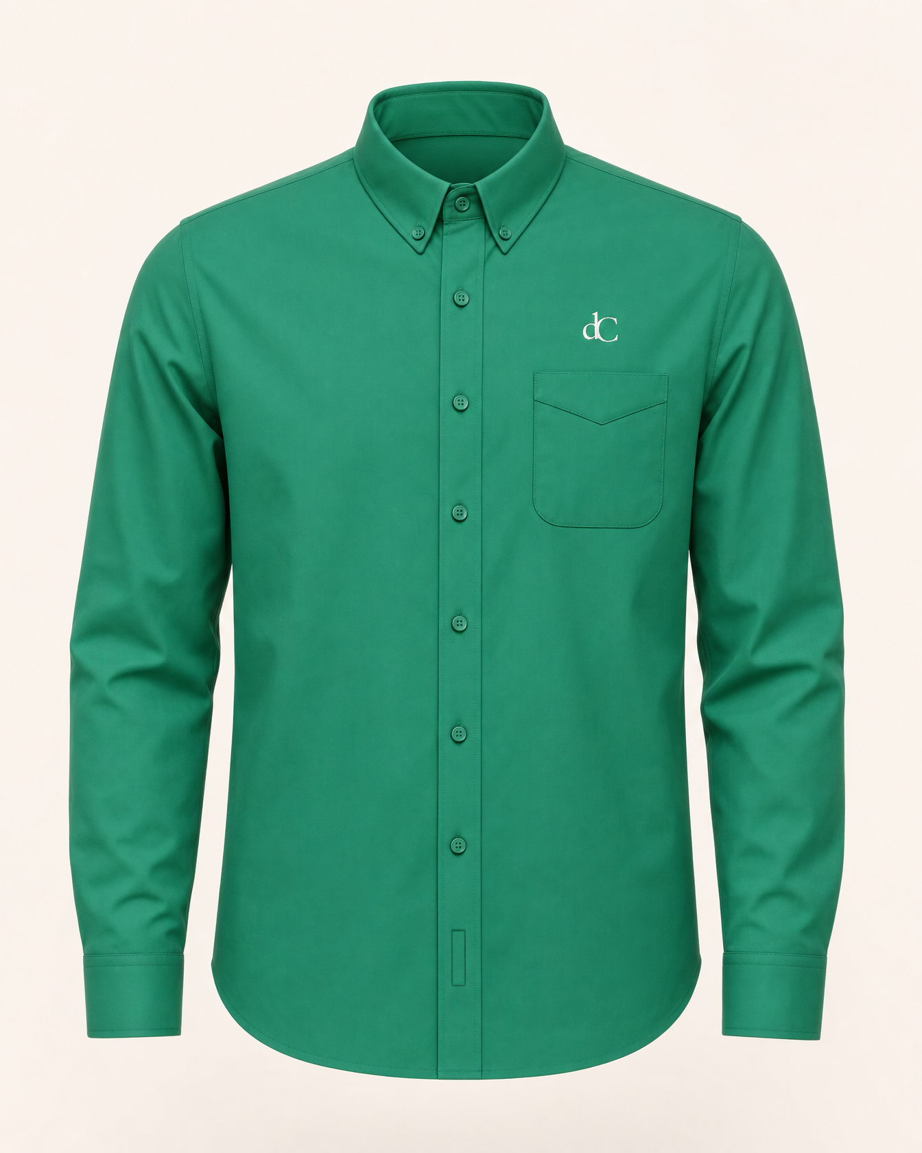 The Verdant — court green embroidered long-sleeve shirt with dC monogram