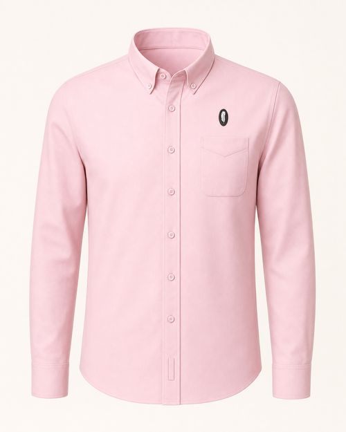 The Blossom — light pink embroidered long-sleeve shirt with feather crest