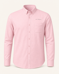 The Aubade — light pink embroidered long-sleeve shirt with de Cyrano wordmark